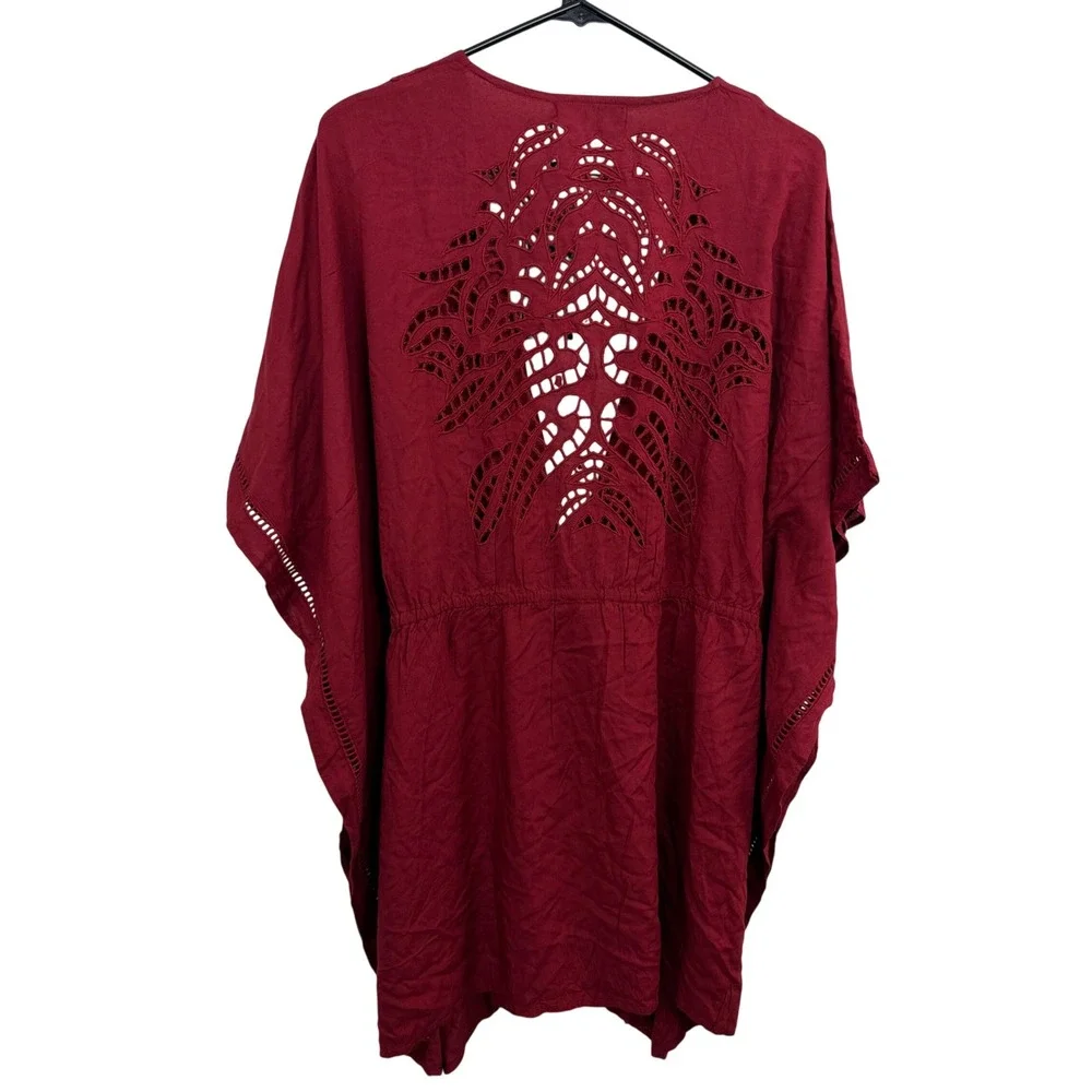 ViX Paula Hermanny Kimono Womens Medium Red Solid Embroidery Cover Up Swim